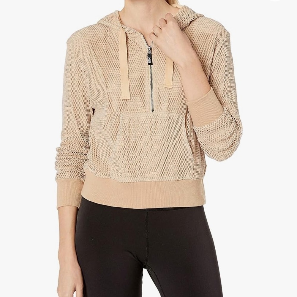Minkpink knit net cropped hoodie